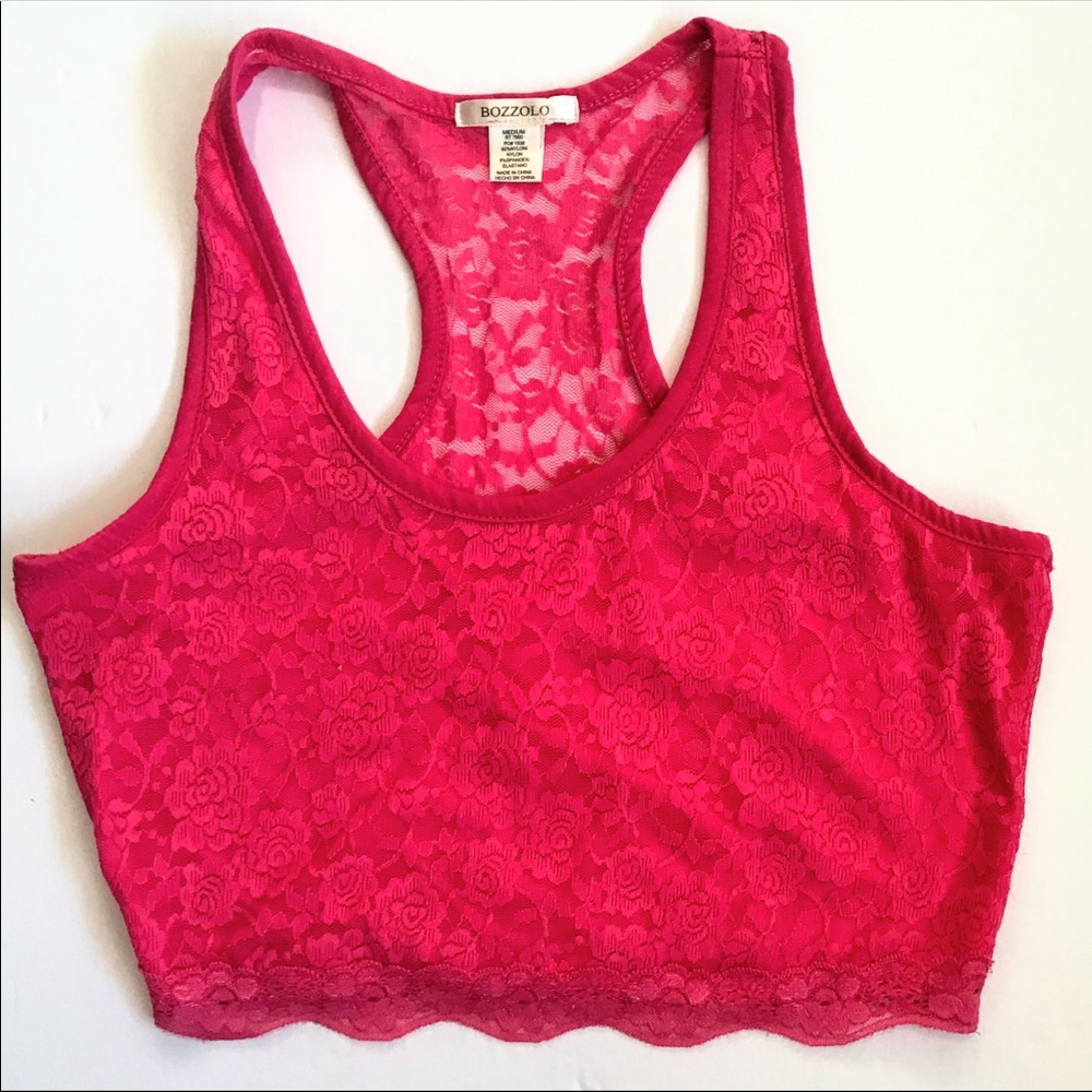 Bozzolo Hot Pink Lace Overlay Crop Top
